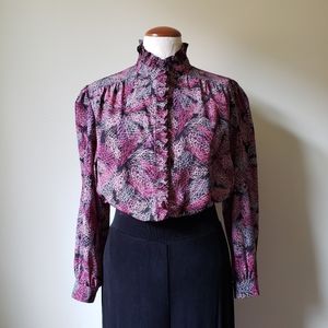 Vintage 80s silky high neck ruffle top